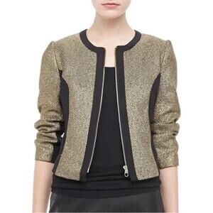 Ted Baker Metallic Gold Texture Zip Up Jacket Size US 4